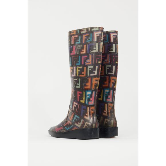Fendi FF Print Rubber Rain Boot - 40 Us 10 Black & Multicolour - Picture 4 of 4